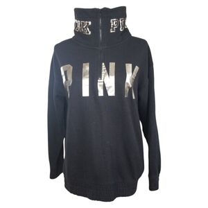 "Pink" Victoria Secret Pullover Mandarin Bling Collar 1/4 Zip Sweatshirt Size XS